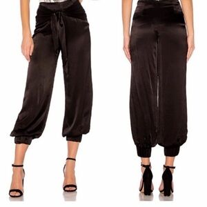 Tularosa Black Satin Cropped Drawstring Jogger Pants